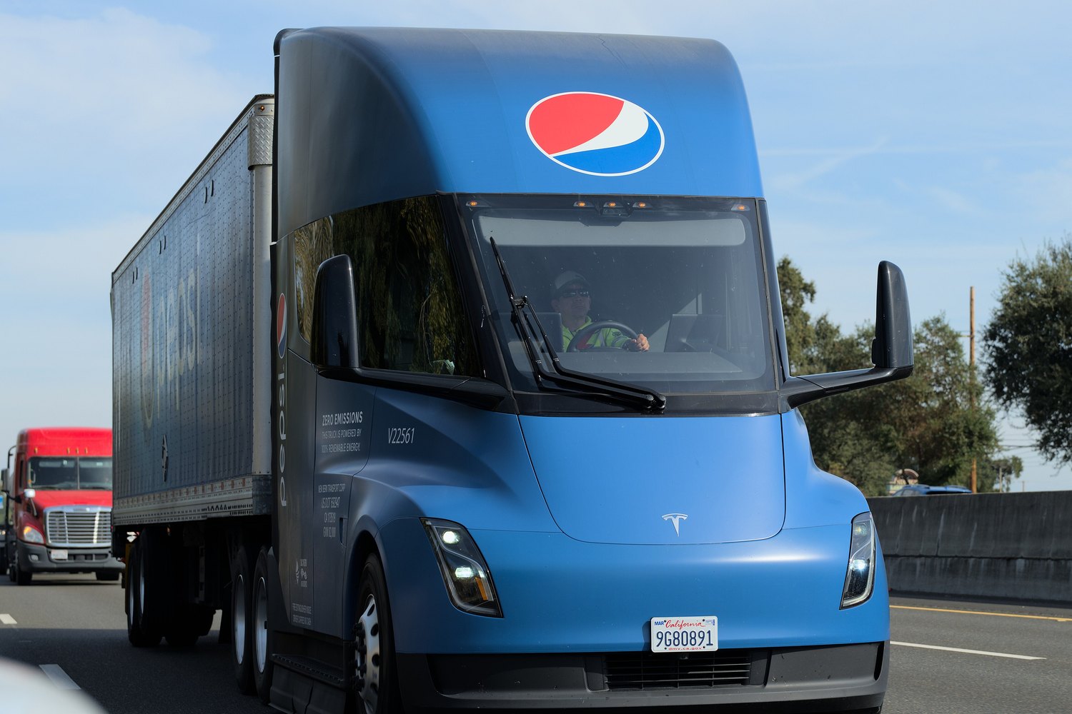A PepsiCo Tesla Semi on the highway near Sacramento.